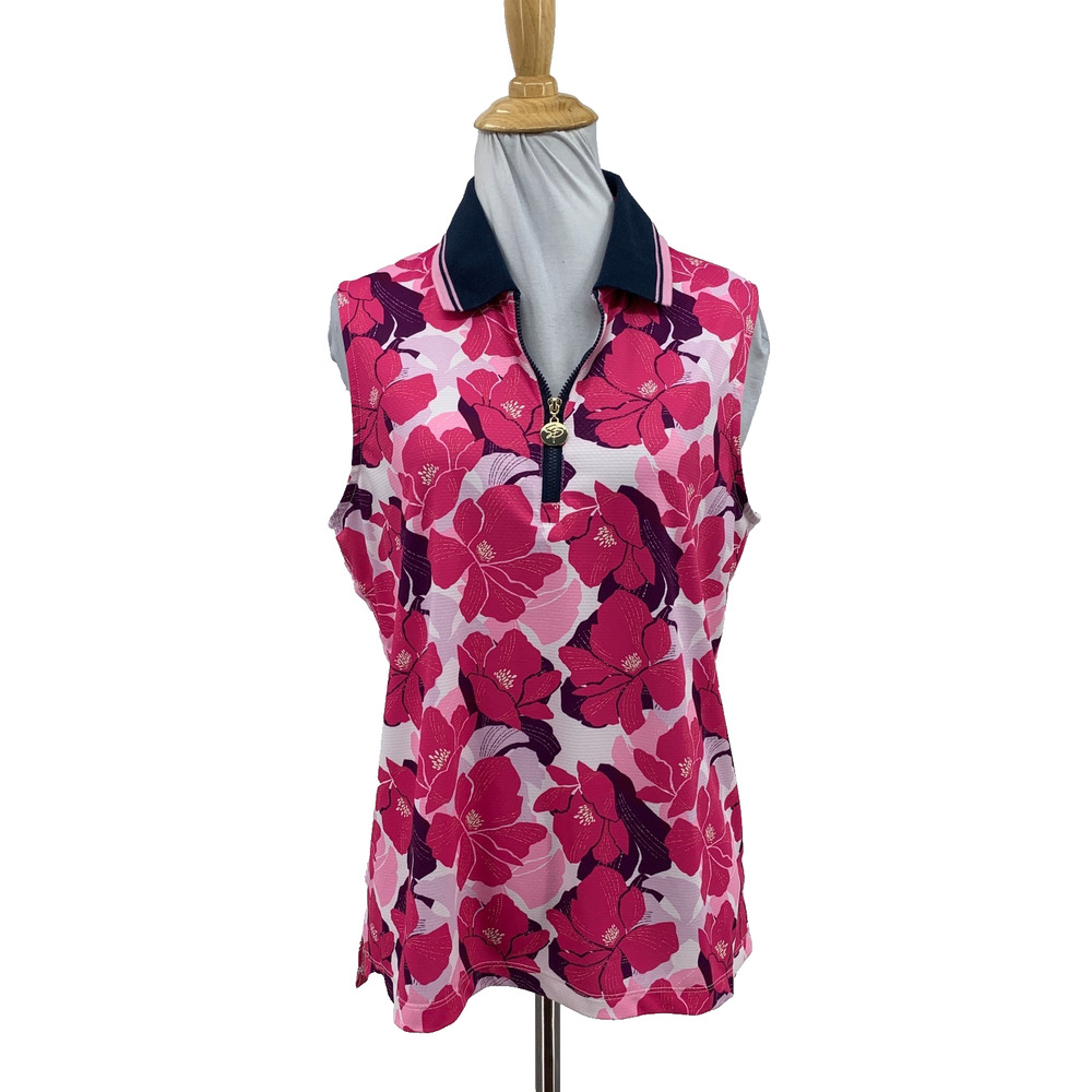 Stella Parker Polo Shirt Womens M Medium Multi Sport Floral Print 1/4 Zip Active
